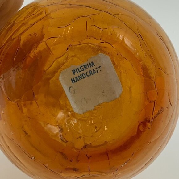 Vintage PILGRIM GLASS Ruffle Top AMBER Crackle 4.5” PITCHER Clear Handle - Picture 7 of 7